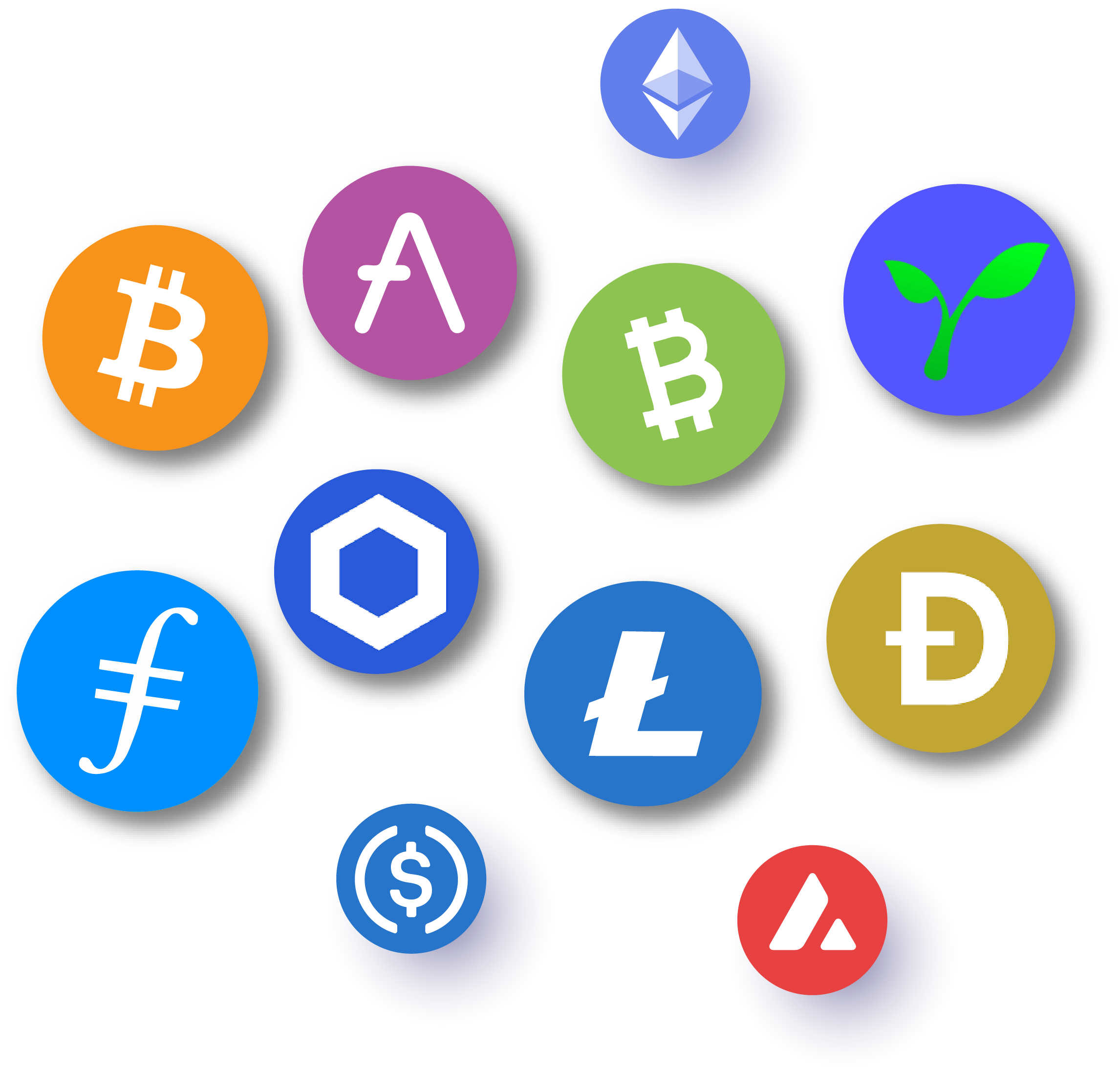 crypto bitcoin Ether dogecoin Litcoin and other icons